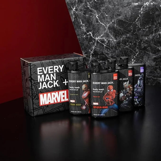 Every Man Jack Marvel Collectors Box Body Wash Gift Set - Includes Four Body Washes with Clean Ingredients - Marvel-Inspir...