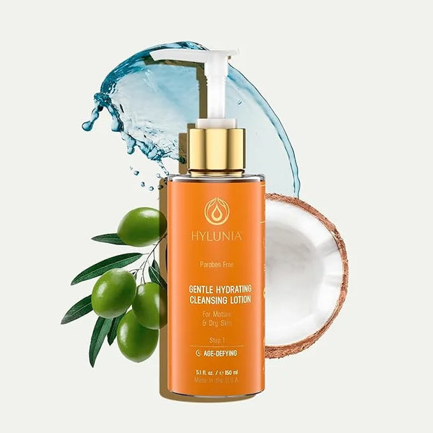 Hylunia Skincare Gentle Cleansing Lotion 5.1 oz with Hyaluronic Acid & Olive Oil Squalene – Hydrating, Non-Drying, pH Bala...
