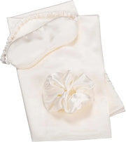 Vegan Silk Sleep Set, Silky Pillowcase with Large Scrunchie and Eye Mask for Hair and Skin, Self Care Essential Satin Nigh...