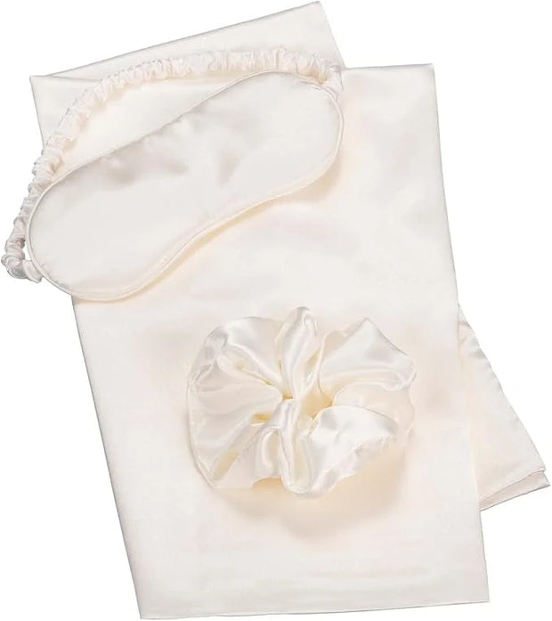 Vegan Silk Sleep Set, Silky Pillowcase with Large Scrunchie and Eye Mask for Hair and Skin, Self Care Essential Satin Nigh...