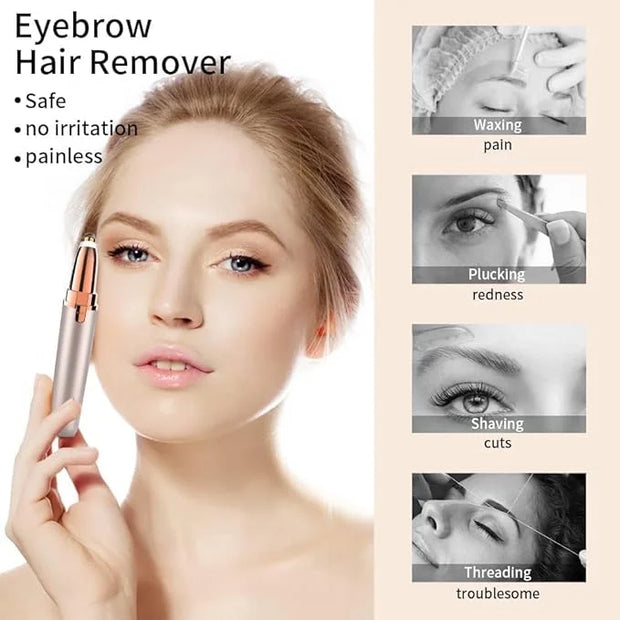 Eyebrow Trimmer for Women Rechargeable: Women Eyebrow Hair Remover with LED Light,Safe Painless Eyebrow Epilator Pen,Lady ...