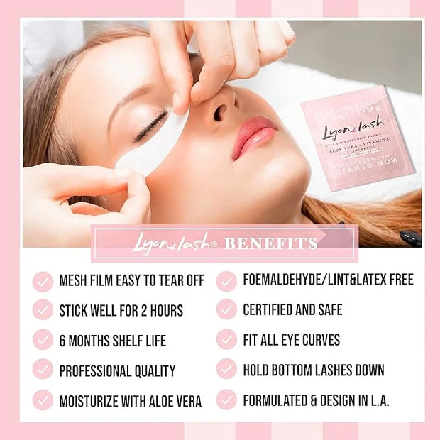 100 Pairs Eyelash Extension Under Eye Gel Pads by Lyon Lash - Lint Free with Aloe Vera Hydrogel Eye Patches, Premium Eyela...