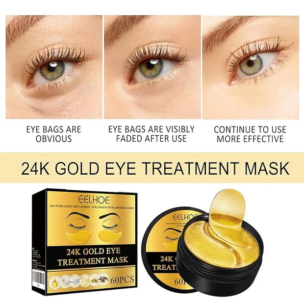 24K Gold Under Eye Patches - Hydrating Anti-Wrinkle Masks with Hyaluronic Acid, Vitamin C - Reduce Dark Circles, Puffiness...