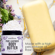 Lavender Body Butter with Shea Butter, Jojoba & Lavender Essential Oil - Natural Lotion for Women, Non-Greasy Moisturizer ...