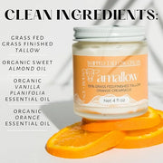 100% Grass Fed Beef Tallow for Skin Care - Face + Body - Whipped Moisturizer - Natural Lotion, 4 FL. oz. (Orange Creamsicl...