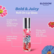 Blossom Roll on Lip Gloss, Scented Clear High Shine Moisturizing Lip Oil, Non Sticky, Infused with Real Flowers, Made in U...