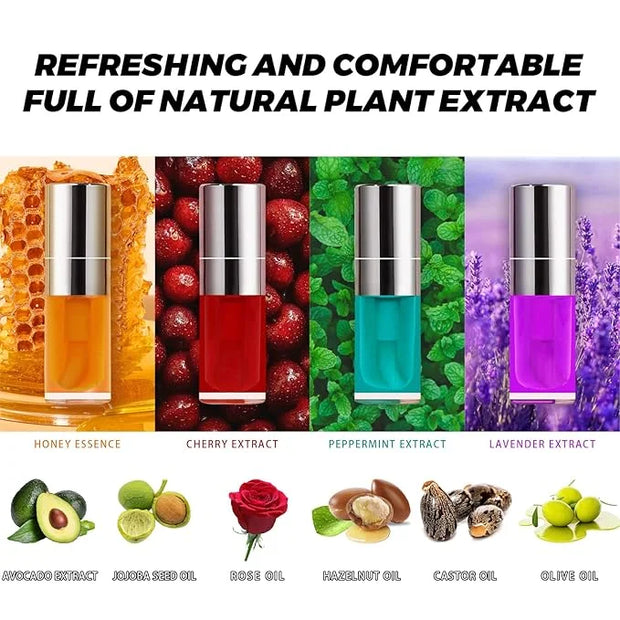 Plumping Lip Oil, 4PCS Hydrating Lip Glow Gloss Moisturizing Tinted Lip Balm Lasting Nourishing Protects Soothes, Comforts...