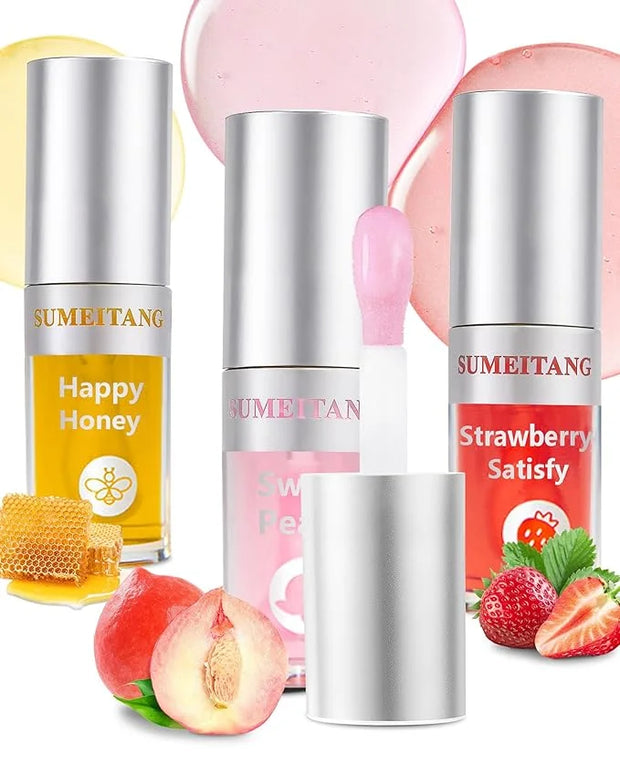 3Pcs Hydrating Lip Oil Set，Non-sticky Lip Oils Gloss Lip Balm Lip Care，Deeply Nourishing and Repairing Prevents Lips Chapp...