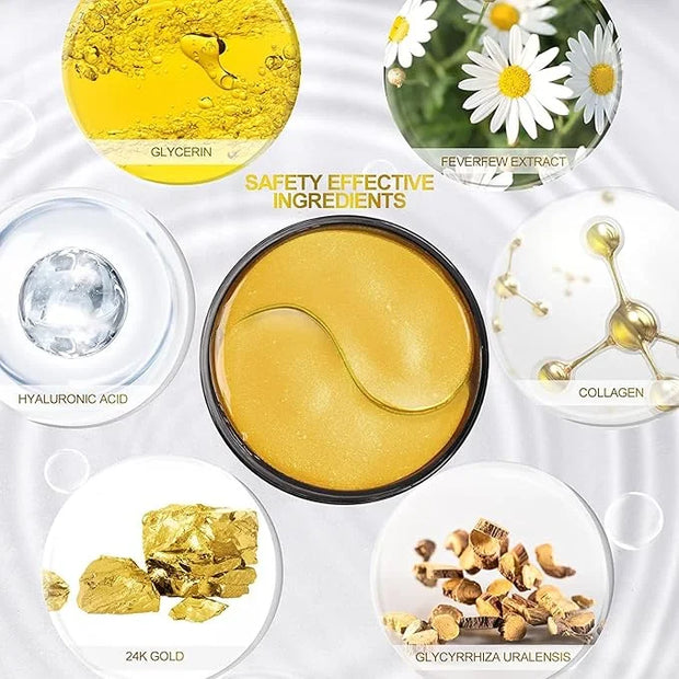 Fivewan 24k Gold Under Eye Patches - 120 Pcs Eye Mask Pure Gold Anti-Aging Collagen Hyaluronic Acid Under Eye Mask for Rem...