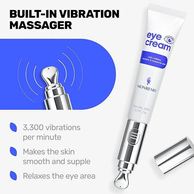 Under Eye Cream with Caffeine, Turmeric & Hyaluronic Acid | Vibrating Applicator & Snail Mucin | Anti-Aging Treatment to R...