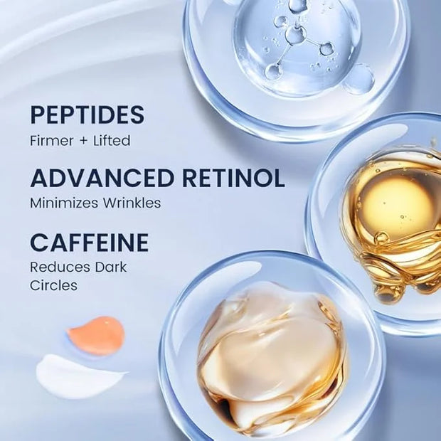 Dual Eye Cream with Advanced Retinol, Peptides, Caffeine for Puffy Eyes and Dark Circles, Wrinkles, Anti Aging, Under Eye ...