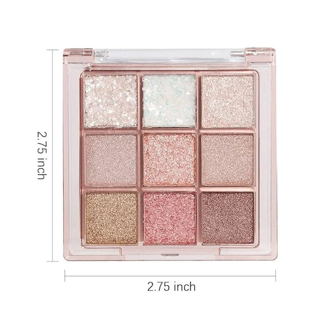 9 Colors Glitter Eyeshadow Palette Naturing-Looking Women Girls Eye Shadow,Pink White Gold Glitter Shimmer Sparkly Eye Sha...