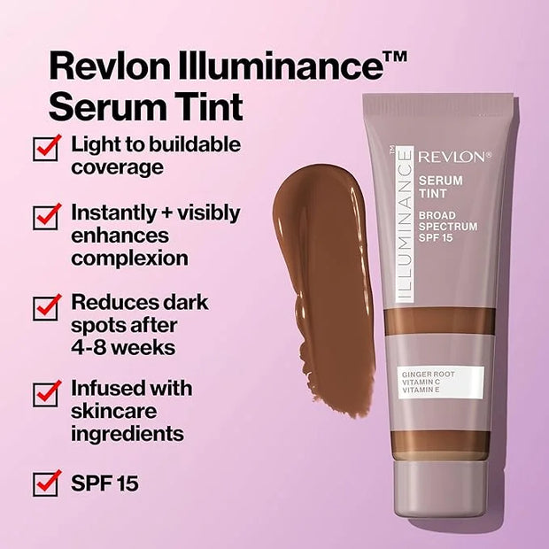 Revlon Illuminance Tinted Serum, Triple Hyaluronic Acid, Evens Out Skin Tone Over Time and Hydrates All Day, SPF 15, 113 I...