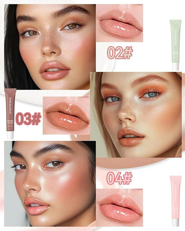 Tinted Lip Butter Balm,3 Colors Hydrating Lip Balm Lip Gloss Vanilla Sheer Tint Stain Non-Sticky Lip Glow Oil for Instant ...