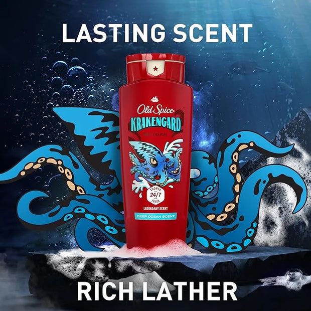 Old Spice Cleansing Body Wash for Men, 3X Defense, 24/7 Shower Fresh with Lasting Scent, 2-in-1 Body & Face Wash, Krakenga...