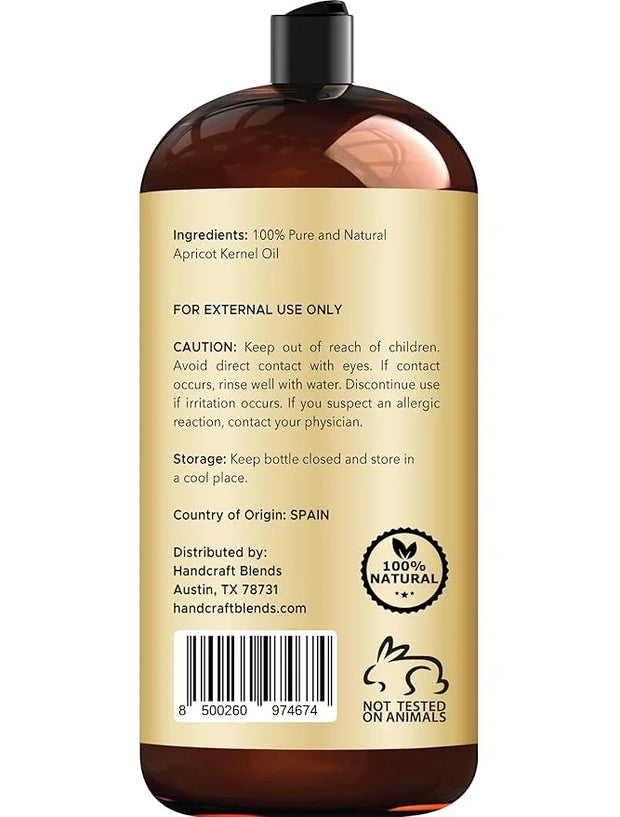 Handcraft Blends Apricot Kernel Oil - Cold-Pressed 28 Fl Oz - 100% Pure and Natural - Premium Grade Carrier Oil for Skin a...