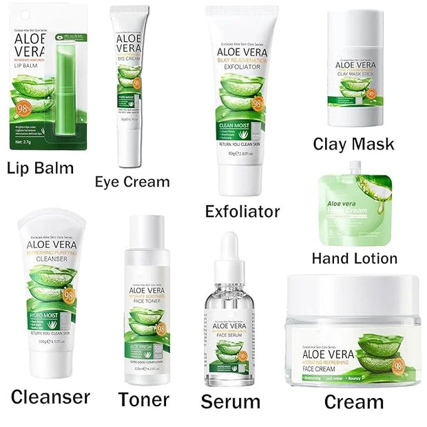9Pcs Skin Care Products Set, Skin Care Gift Set for Women Girls, Aloe Vera Skin Care Sets, Face Care Kit with Cleanser, Cl...