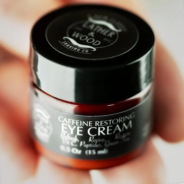 Lather & Wood Shaving Co Caffeine Restoring Eye Cream For Men - 'The Tiny Jar that Packs a Punch' Mens Eye Cream 30ml - Pr...