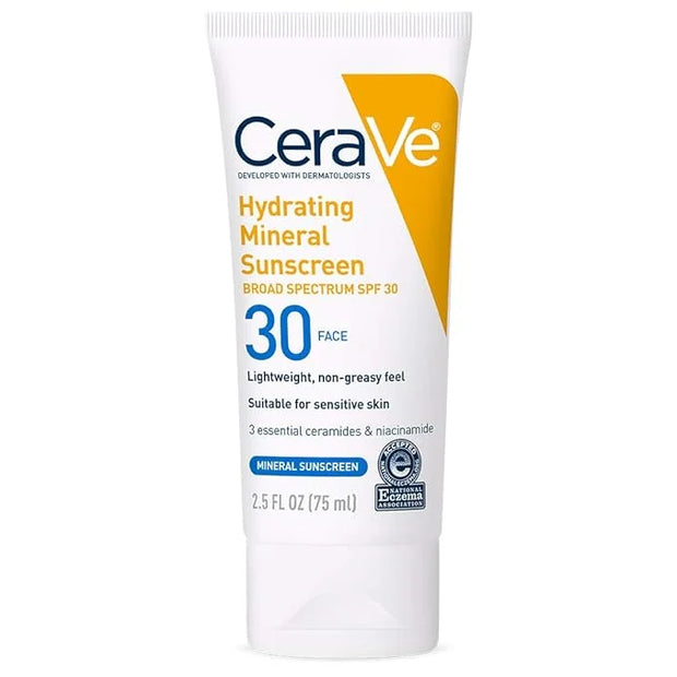 CeraVe 100% Mineral Sunscreen SPF 30 | Face sunscreen With Zinc Oxide & Titanium Dioxide | Hyaluronic Acid + Niacinamide +...