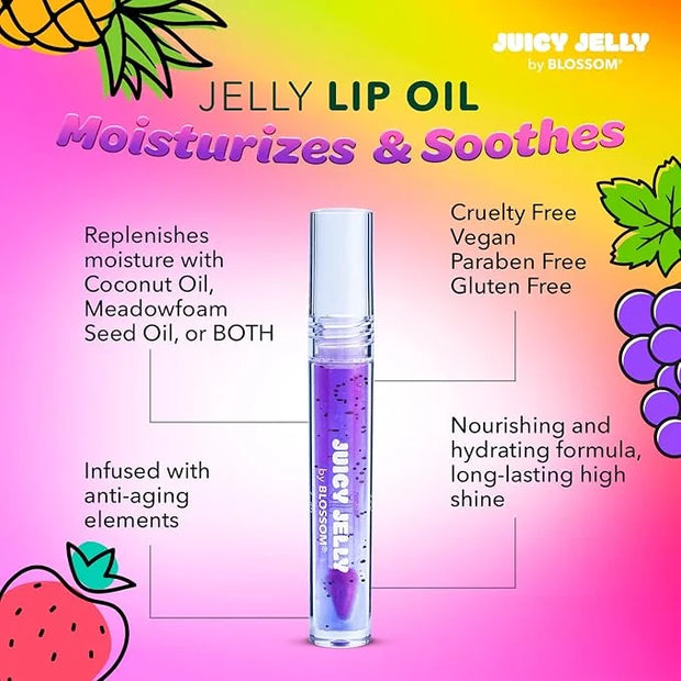 Blossom Juicy Jelly Moisturizing Lip Care Fruit Flavored Nourishing Lip Oil + Zodiac Sign Vanilla Scented Roll On Lip Glos...