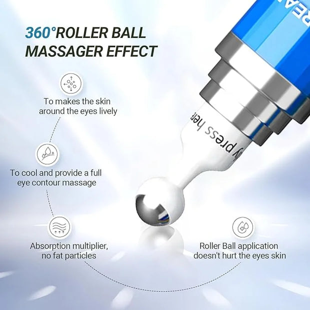 Eye Cream with 5% Caffeine Hyaluronic Acid for Puffy, Fine Lines, Dark Circles and Wrinkles, Under Eye Serum with 360° Rol...