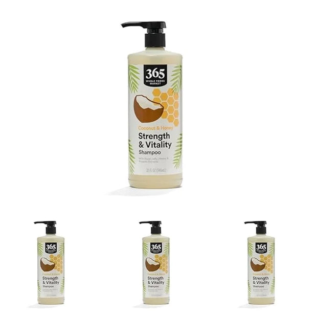 365 by Whole Foods Market, Strength & Vitality Shampoo Coconut & Honey, 32 Fl Oz (Pack of 4) - Product Image