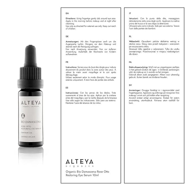 Alteya Organics Eye Serum USDA Certified Organic Skin Care 0.34 Fl Oz/10 mL Bio Damascena Award-Winning Eye Treatment With...