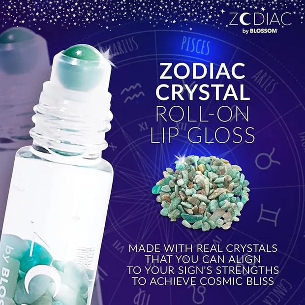 Blossom Zodiac Sign Vanilla Scented Moisturizing Roll-On Lip Gloss with Crystals + pH Technology Color Changing Crystal St...