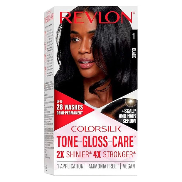 Revlon ColorSilk Tone + Gloss + Care Demi Permanent Hair Color, Dye Kit with Leave-In Scalp and Haircare Serum, 2x Shinier...