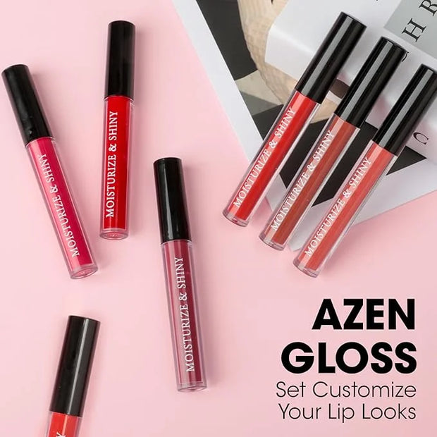 AZEN 6 Pack Lip Gloss Bulk Set, Shimmery Lip Gloss for Women and Girls With Rich Varied Colors - Product Image