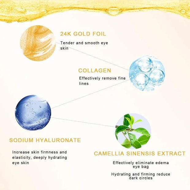 Golden Under Eye Patches (30 Pairs Eye Gels) - Golden Eye Mask with Amino Acid & Collagen - Rejuvenating Treatment for Dar...