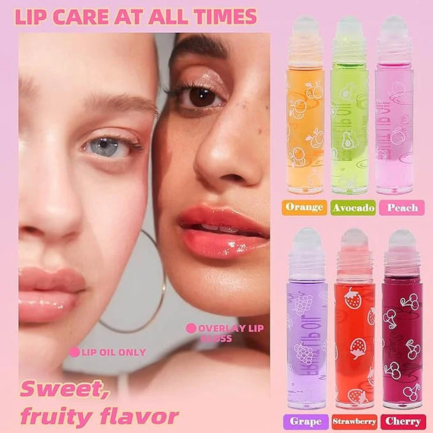 Hydrating Roll On Lip Oil, 6 Pcs Lip Glow Oil Plumpimg Lip Balm Long Lasting Non Sticky Lip Gloss Transparent Colorless Mo...