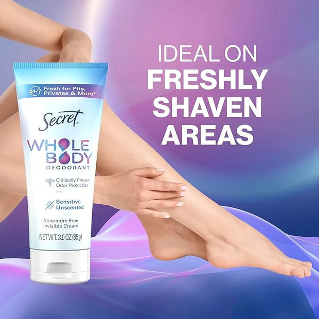 Secret Whole Body Deodorant Cream for Women, Unscented, Aluminum Free Deodorant Cream, 72 HR Odor Protection, 3.0 oz - Pro...