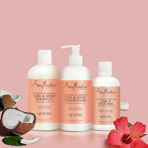 SheaMoisture Moisturize and Define Shampoo, Conditioner and Styling Milk for Curly Hair Care Coconut and Hibiscus with She...