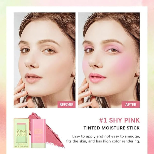 Multi-Use Cream Blush Stick,2-in-1 On-the-Go Blush for Cheek and Lip Tint,Waterproof Hydrating Tinted Solid Moisturizer Bl...