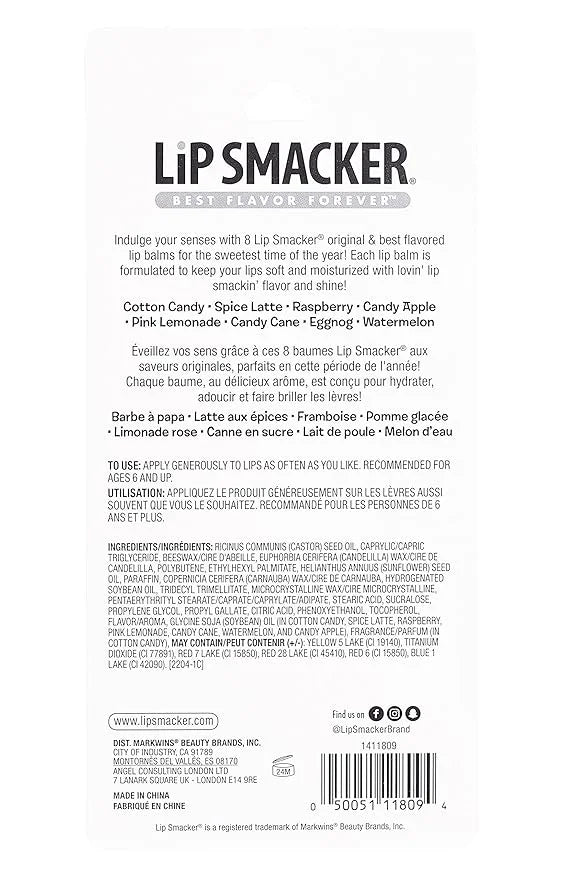 Lip Smacker Holiday Original & Best - 8 Moisturizing Lip Balms, Fun Assortment, Hydrating & Protecting - Vegan - Product I...