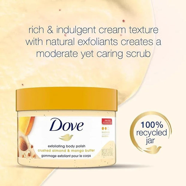 Dove Scrub Crushed Almond & Mango Butter For Silky Smooth Skin Body Scrub Exfoliates & Restores Skin's Natural Nutrients 1...