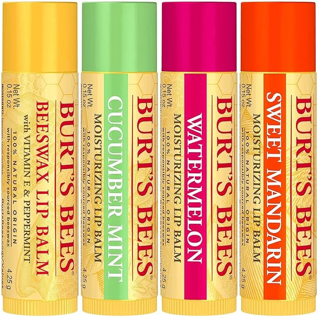 Burt's Bees Lip Balm - Original Beeswax, Cucumber Mint, Watermelon & Sweet Mandarin, With Responsibly Sourced Beeswax, Tin...